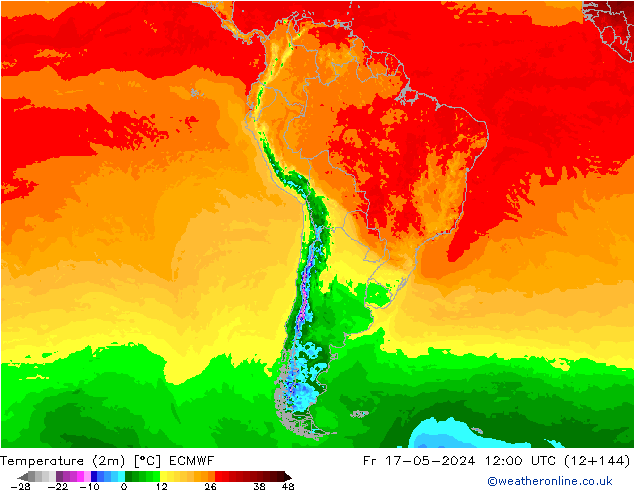 Temperaturkarte (2m) ECMWF Fr 17.05.2024 12 UTC