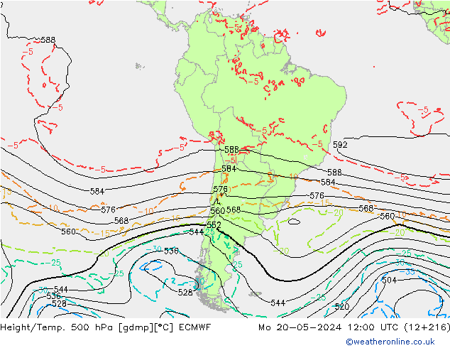 Z500/Yağmur (+YB)/Z850 ECMWF Pzt 20.05.2024 12 UTC
