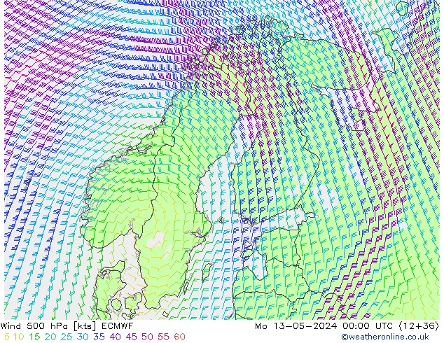 Wind 500 hPa ECMWF ma 13.05.2024 00 UTC