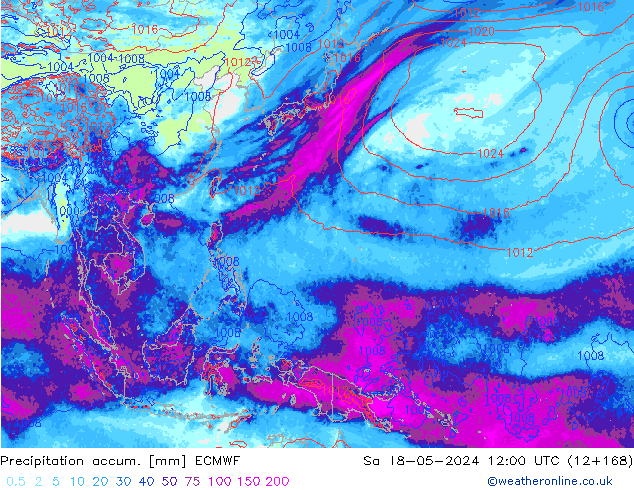 Precipitation accum. ECMWF сб 18.05.2024 12 UTC
