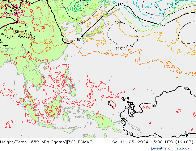Height/Temp. 850 hPa ECMWF Sáb 11.05.2024 15 UTC
