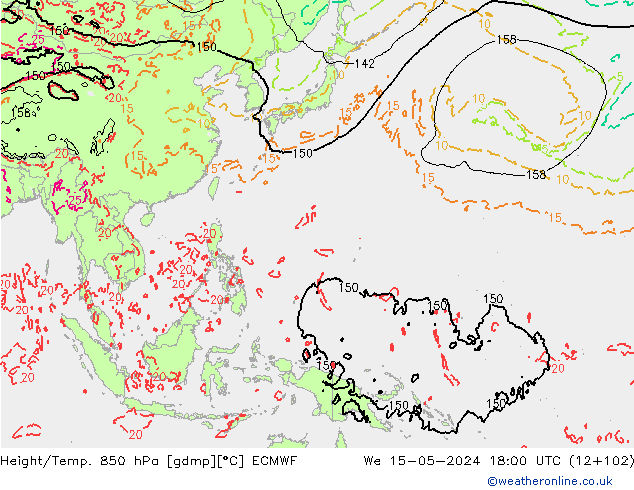 Height/Temp. 850 hPa ECMWF We 15.05.2024 18 UTC