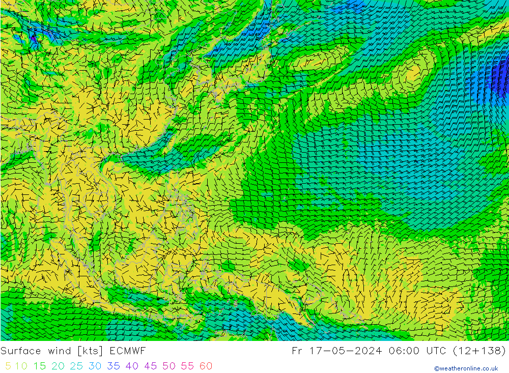 ветер 10 m ECMWF пт 17.05.2024 06 UTC