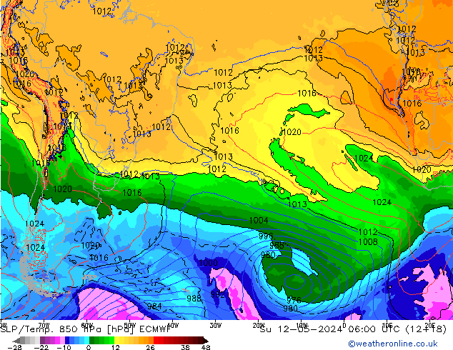 SLP/Temp. 850 гПа ECMWF Вс 12.05.2024 06 UTC