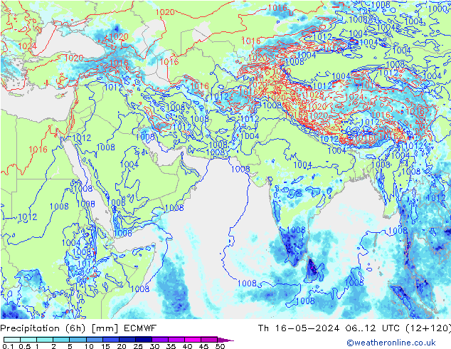осадки (6h) ECMWF чт 16.05.2024 12 UTC