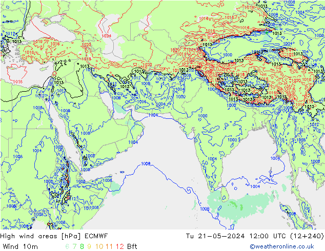 High wind areas ECMWF 星期二 21.05.2024 12 UTC