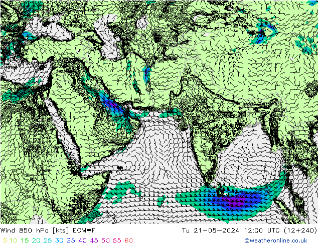 风 850 hPa ECMWF 星期二 21.05.2024 12 UTC