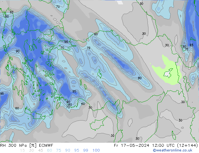 RH 300 hPa ECMWF Pá 17.05.2024 12 UTC