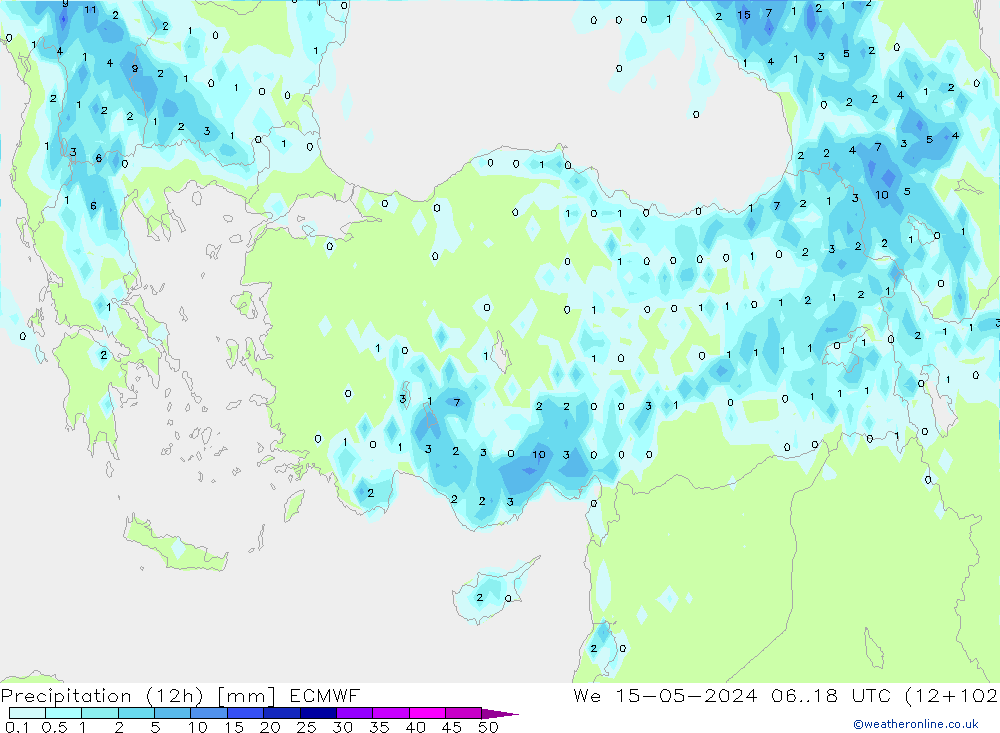 Precipitação (12h) ECMWF Qua 15.05.2024 18 UTC