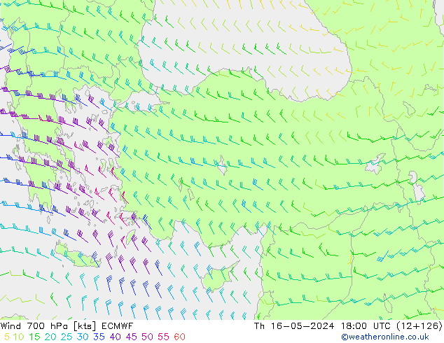 Vento 700 hPa ECMWF Qui 16.05.2024 18 UTC