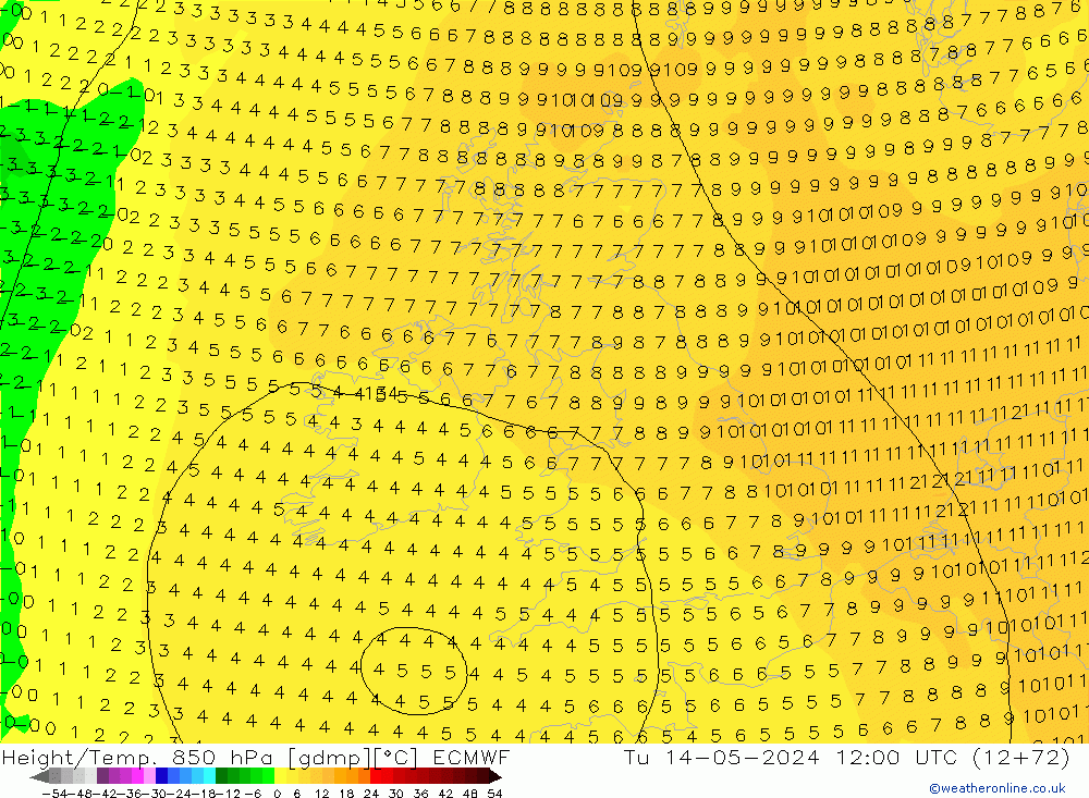 Z500/Rain (+SLP)/Z850 ECMWF Tu 14.05.2024 12 UTC