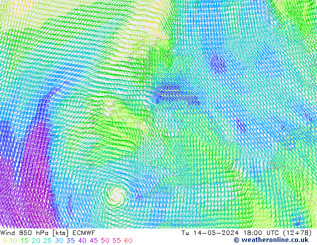 Wind 850 hPa ECMWF Tu 14.05.2024 18 UTC