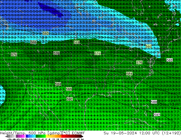 Z500/Regen(+SLP)/Z850 ECMWF zo 19.05.2024 12 UTC