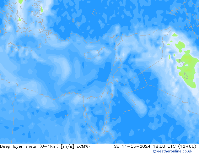 Deep layer shear (0-1km) ECMWF Cts 11.05.2024 18 UTC