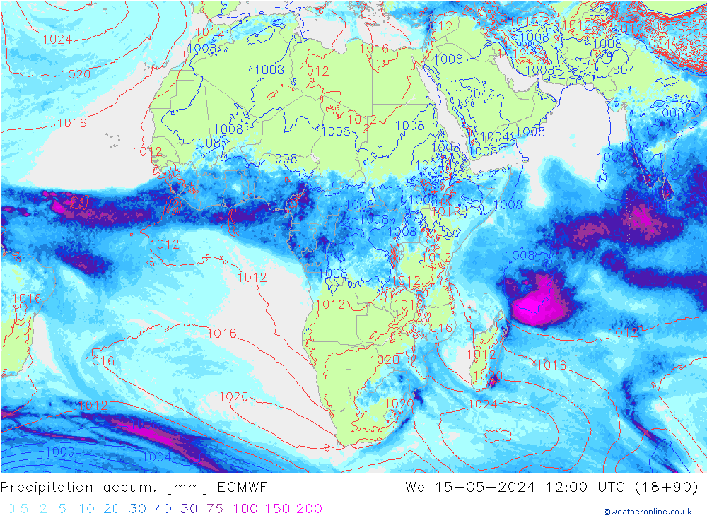 Precipitation accum. ECMWF We 15.05.2024 12 UTC