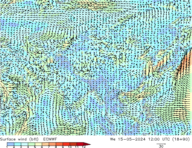 Rüzgar 10 m (bft) ECMWF Çar 15.05.2024 12 UTC