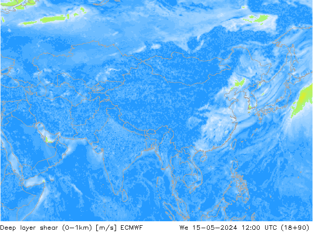 Deep layer shear (0-1km) ECMWF Qua 15.05.2024 12 UTC