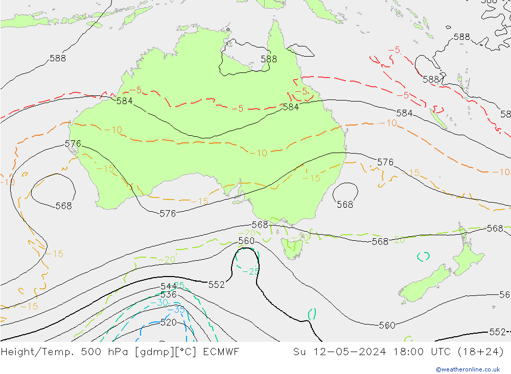 Height/Temp. 500 гПа ECMWF Вс 12.05.2024 18 UTC