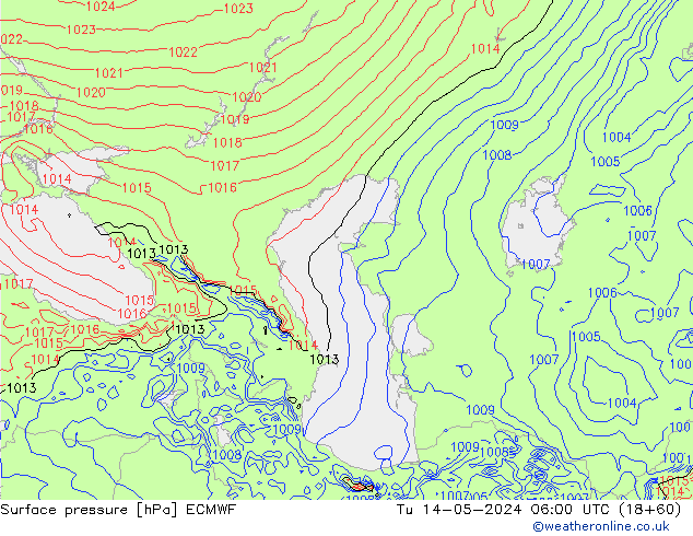 Luchtdruk (Grond) ECMWF di 14.05.2024 06 UTC