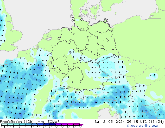 Nied. akkumuliert (12Std) ECMWF So 12.05.2024 18 UTC