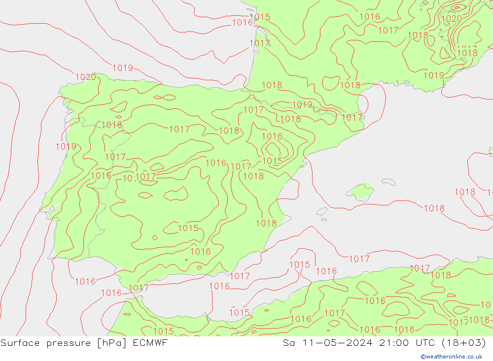 ciśnienie ECMWF so. 11.05.2024 21 UTC