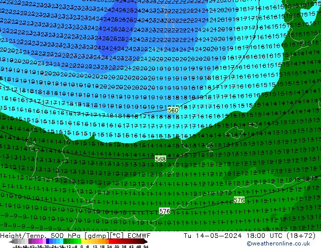 Z500/Regen(+SLP)/Z850 ECMWF di 14.05.2024 18 UTC