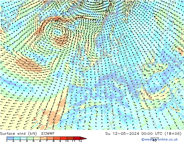 Surface wind (bft) ECMWF Su 12.05.2024 00 UTC