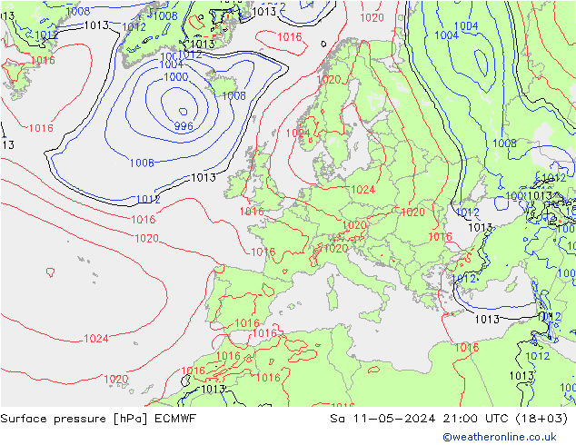 Atmosférický tlak ECMWF So 11.05.2024 21 UTC