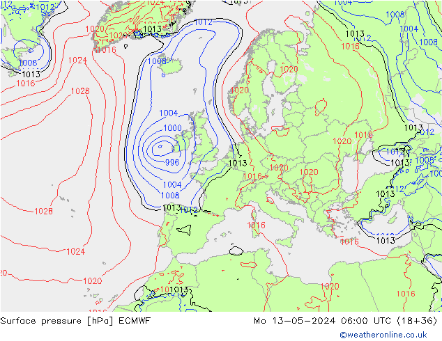 Pressione al suolo ECMWF lun 13.05.2024 06 UTC