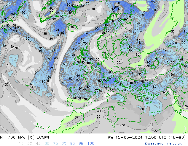 RH 700 hPa ECMWF Mi 15.05.2024 12 UTC