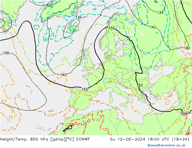 Z500/Yağmur (+YB)/Z850 ECMWF Paz 12.05.2024 18 UTC