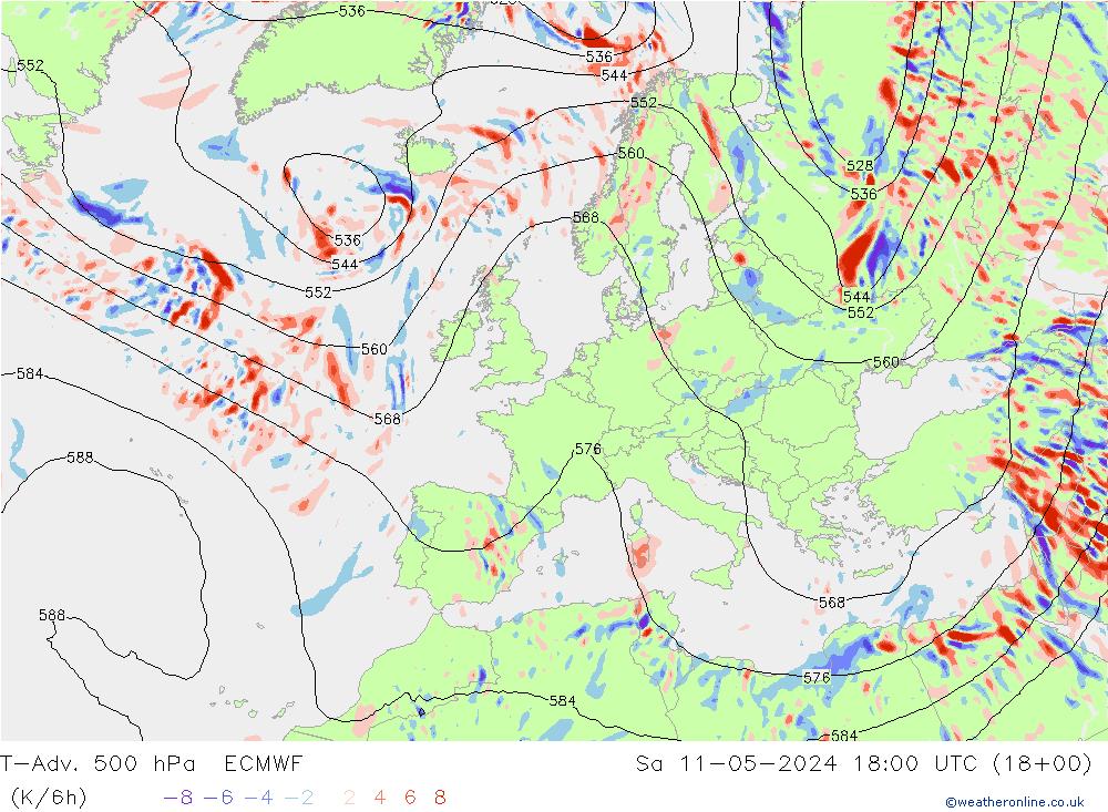 T-Adv. 500 hPa ECMWF za 11.05.2024 18 UTC