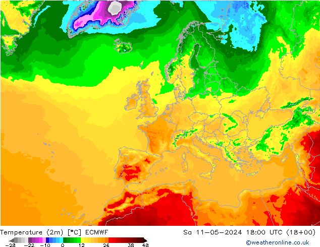 Temperaturkarte (2m) ECMWF Sa 11.05.2024 18 UTC