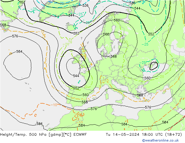 Z500/Rain (+SLP)/Z850 ECMWF Tu 14.05.2024 18 UTC