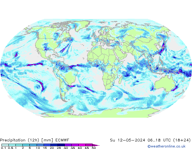 Precipitation (12h) ECMWF Su 12.05.2024 18 UTC