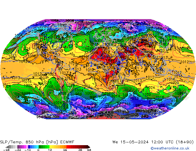 SLP/Temp. 850 hPa ECMWF Qua 15.05.2024 12 UTC