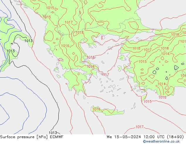 Presión superficial ECMWF mié 15.05.2024 12 UTC