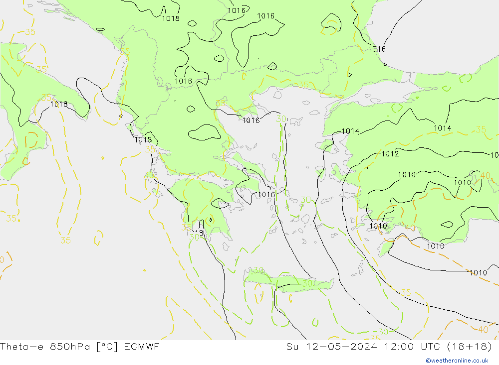 Theta-e 850hPa ECMWF Paz 12.05.2024 12 UTC