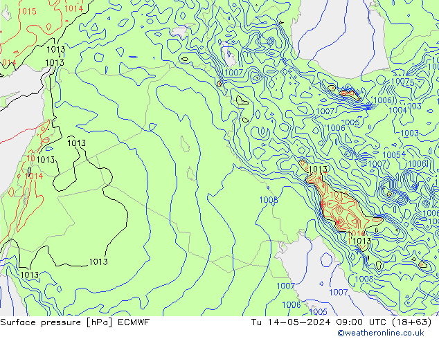 pressão do solo ECMWF Ter 14.05.2024 09 UTC