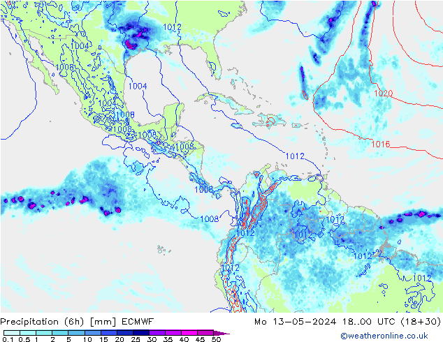 Precipitation (6h) ECMWF Mo 13.05.2024 00 UTC