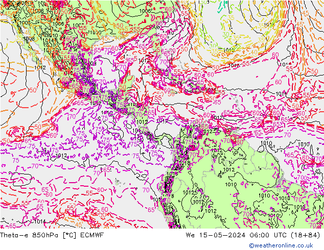 Theta-e 850гПа ECMWF ср 15.05.2024 06 UTC