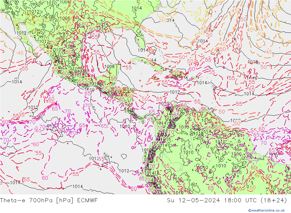 Theta-e 700hPa ECMWF  12.05.2024 18 UTC