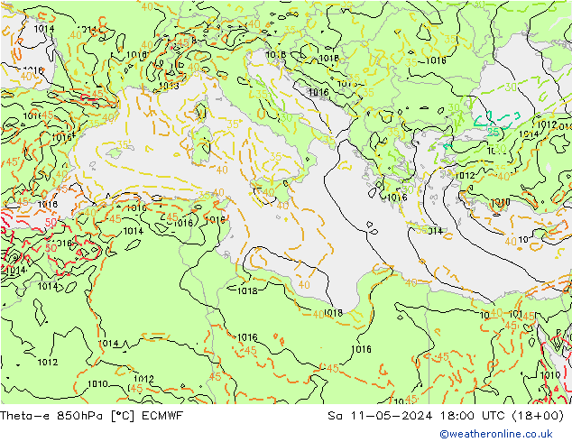 Theta-e 850hPa ECMWF za 11.05.2024 18 UTC
