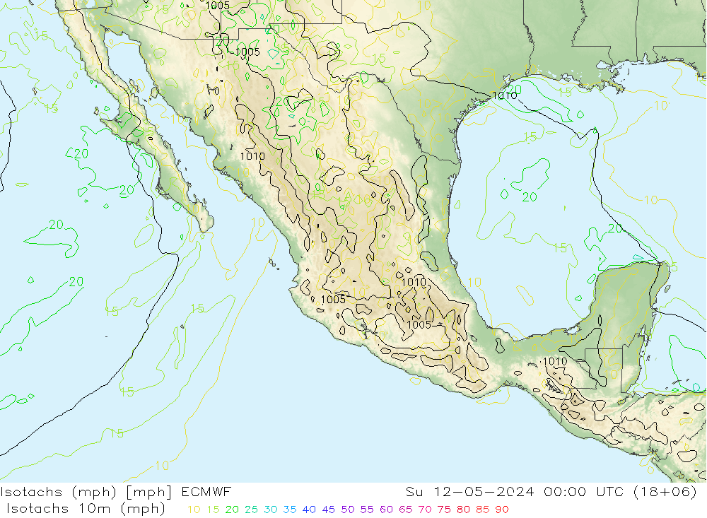 Isotaca (mph) ECMWF dom 12.05.2024 00 UTC