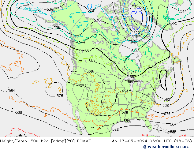 Z500/Rain (+SLP)/Z850 ECMWF  13.05.2024 06 UTC