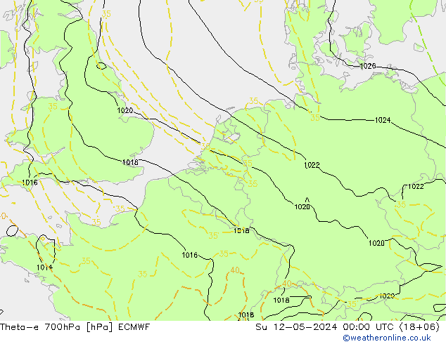 Theta-e 700hPa ECMWF Su 12.05.2024 00 UTC