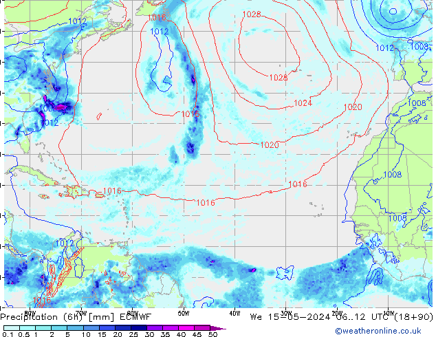 Precipitation (6h) ECMWF St 15.05.2024 12 UTC
