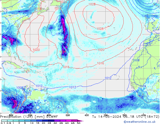 Precipitation (12h) ECMWF Út 14.05.2024 18 UTC