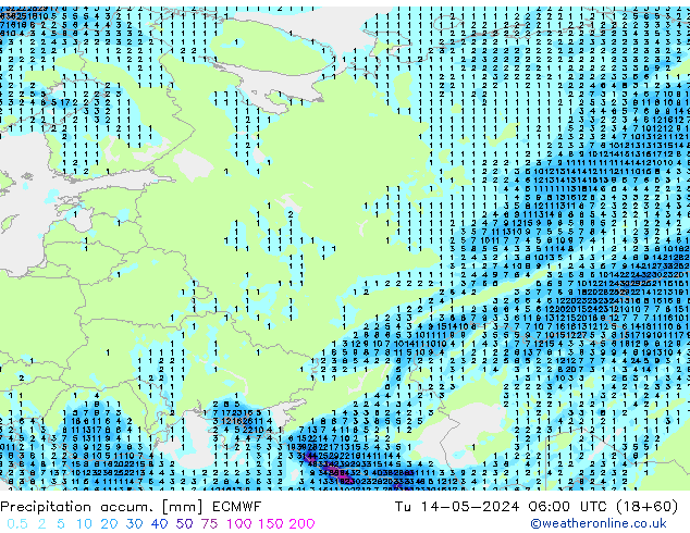 Precipitation accum. ECMWF  14.05.2024 06 UTC