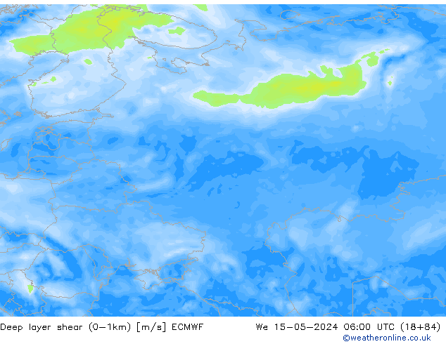Deep layer shear (0-1km) ECMWF We 15.05.2024 06 UTC